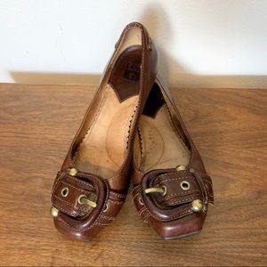 Frye | Brown leather Megan buckle flats